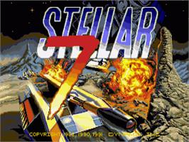 Title screen of Stellar 7 on the Commodore Amiga.