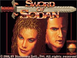 Title screen of Sword of Sodan on the Commodore Amiga.