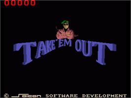 Title screen of Take 'Em Out on the Commodore Amiga.