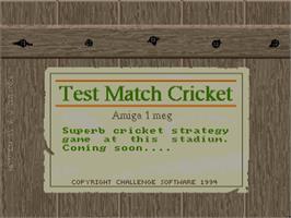 Title screen of Test Match Cricket on the Commodore Amiga.