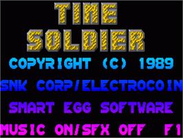 Title screen of Time Soldier on the Commodore Amiga.