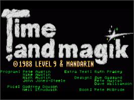 Title screen of Time and Magik: The Trilogy on the Commodore Amiga.