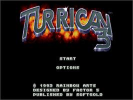 Title screen of Turrican 3 on the Commodore Amiga.