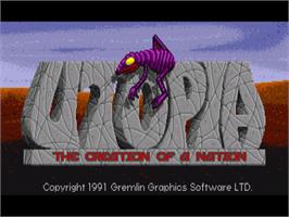 Title screen of Utopia: The Creation of a Nation on the Commodore Amiga.
