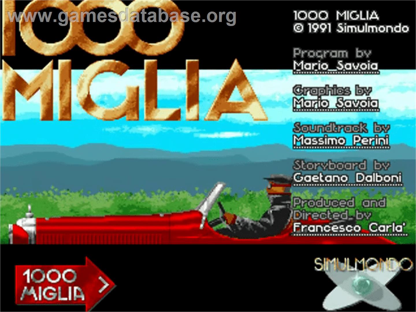1000 Miglia: Great1000 Miles Rally - Commodore Amiga - Artwork - Title Screen