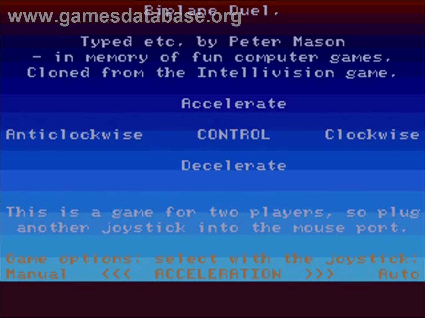 Biplane Duel - Commodore Amiga - Artwork - Title Screen