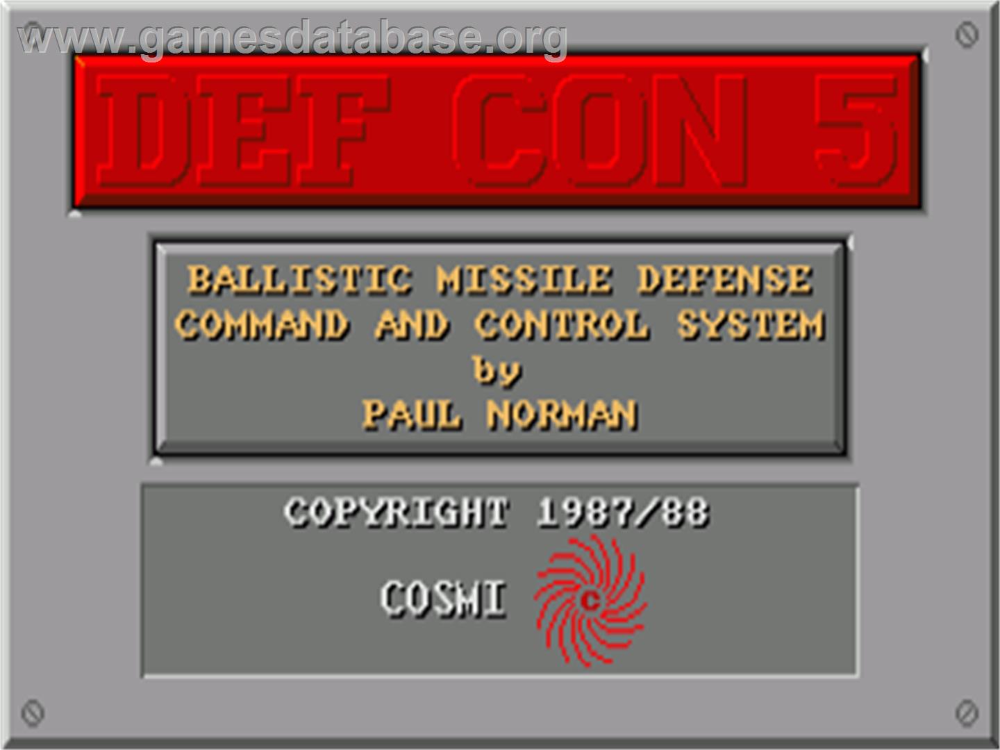 Def Con 5 - Commodore Amiga - Artwork - Title Screen
