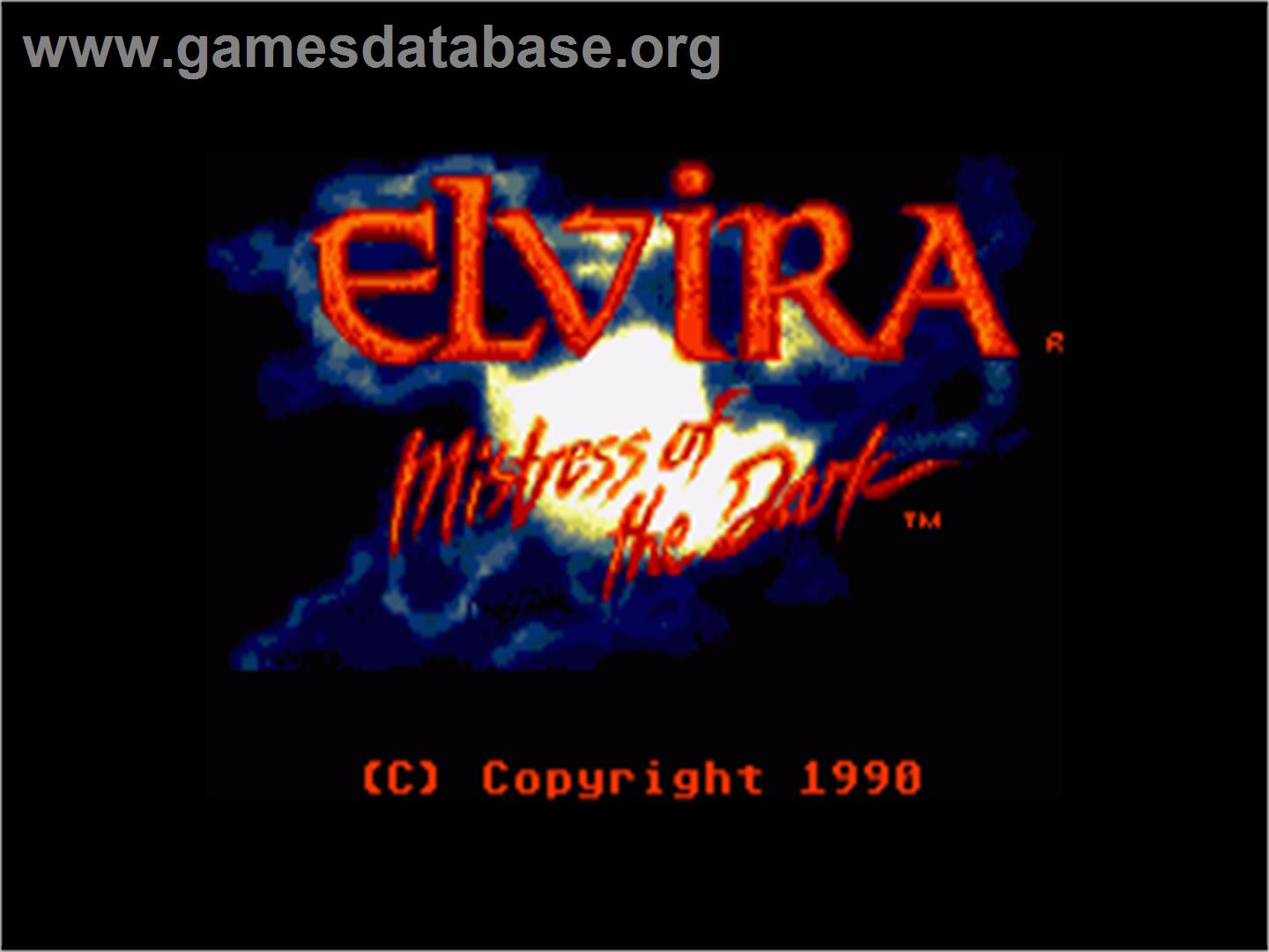 Elvira - Mistress Of The Dark - Commodore Amiga - Artwork - Title Screen