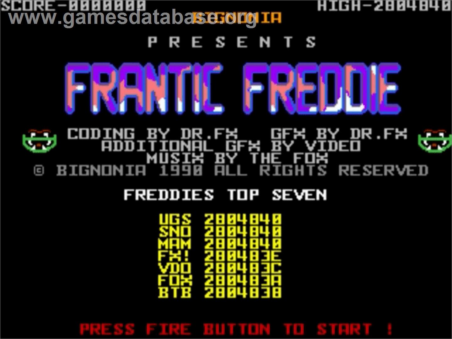 Frantic Freddie - Commodore Amiga - Artwork - Title Screen