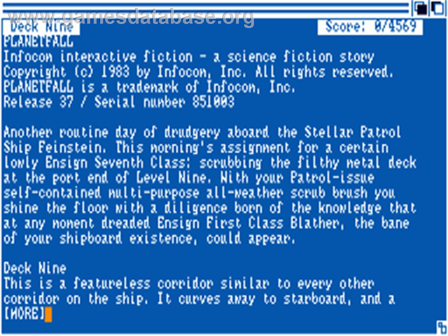 Planetfall - Commodore Amiga - Artwork - Title Screen