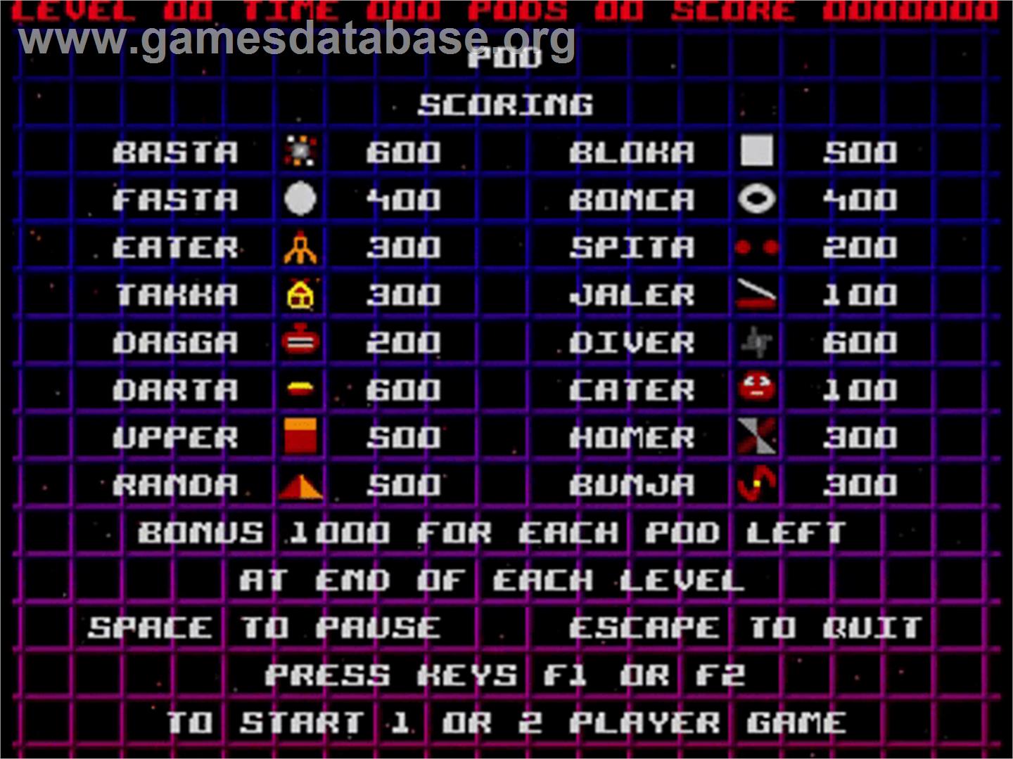 Pod - Commodore Amiga - Artwork - Title Screen