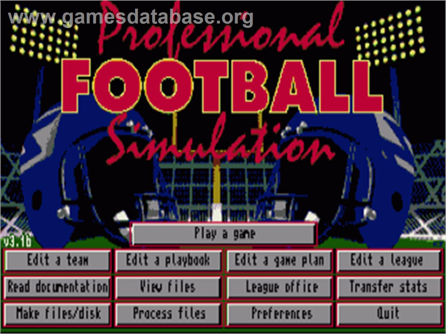 Professional Football Simulation - Commodore Amiga - Artwork - Title Screen