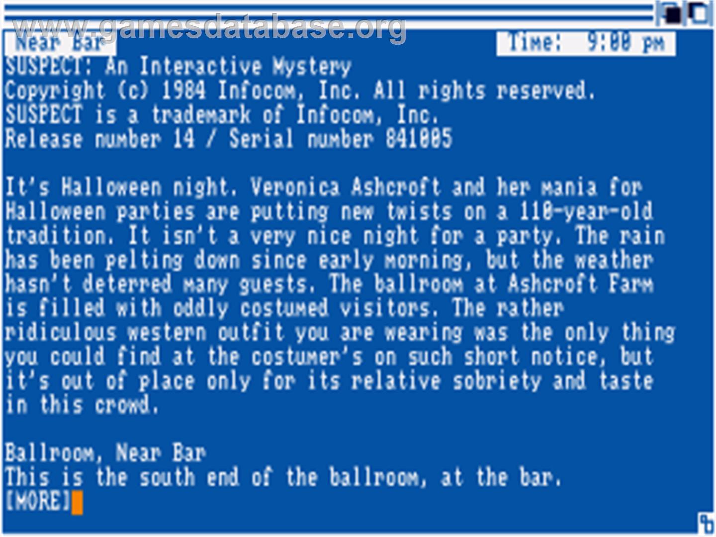 Suspect - Commodore Amiga - Artwork - Title Screen