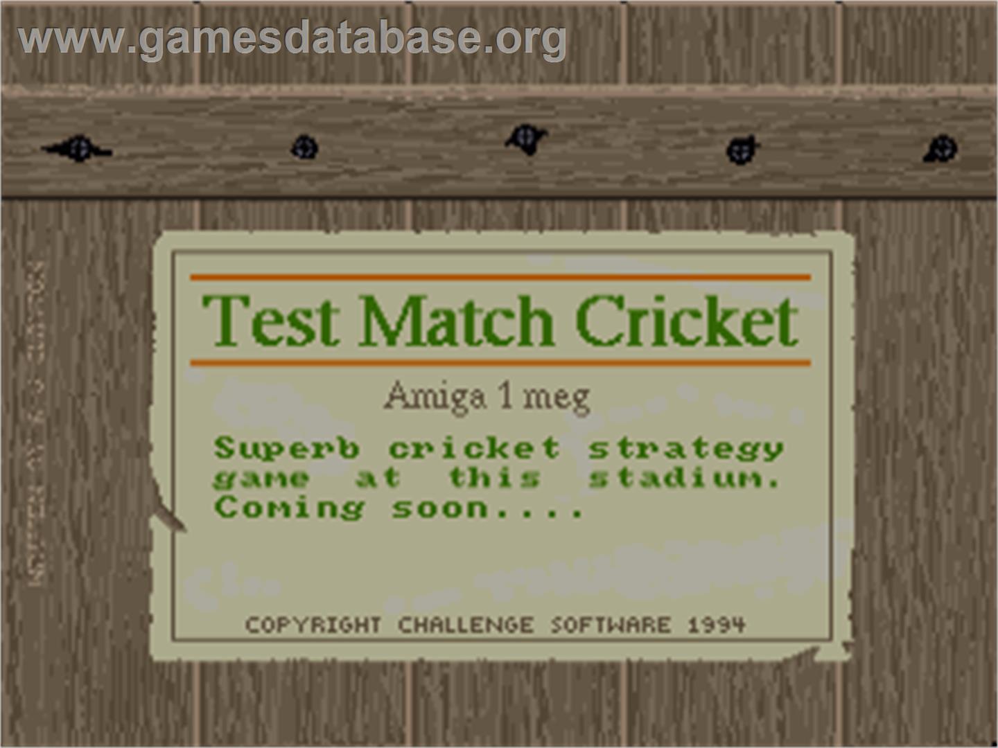 Test Match Cricket - Commodore Amiga - Artwork - Title Screen