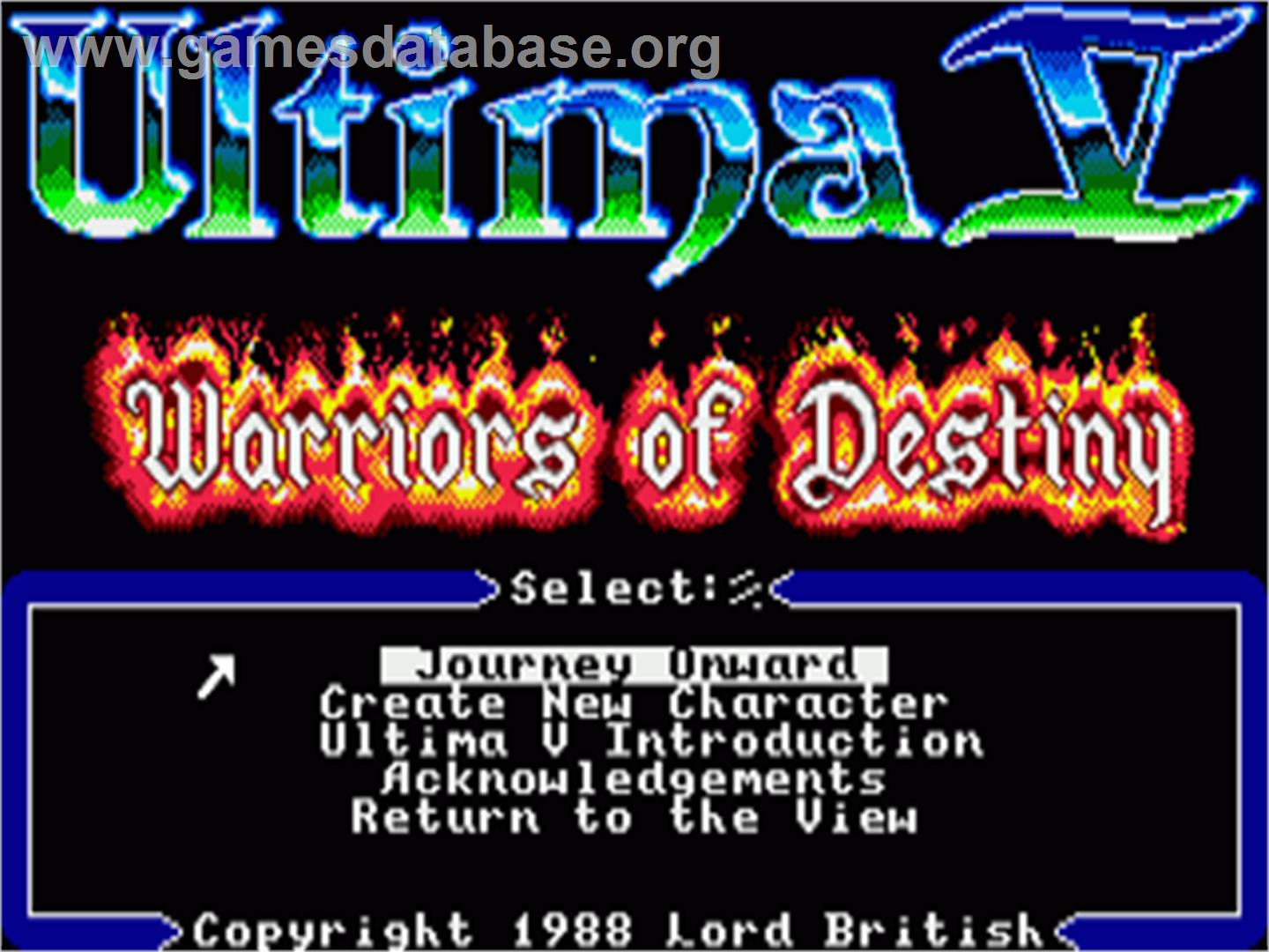 Ultima V: Warriors of Destiny - Commodore Amiga - Artwork - Title Screen