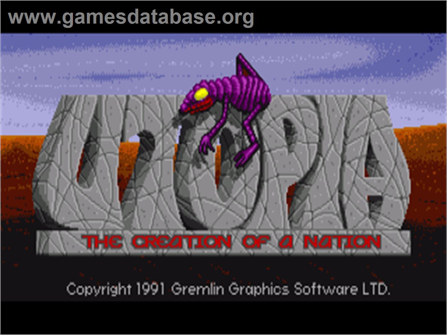 Utopia: The Creation of a Nation - Commodore Amiga - Artwork - Title Screen