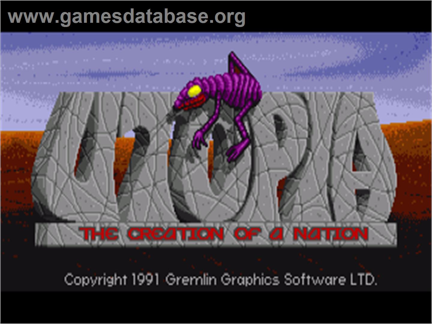 Utopia - The Creation Of A Nation - Commodore Amiga - Artwork - Title Screen