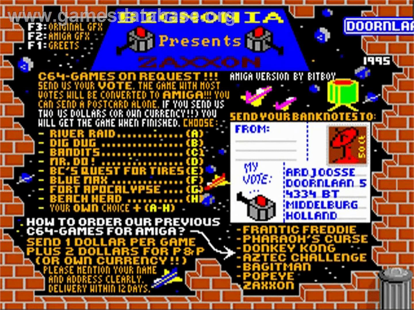Zaxxon - Commodore Amiga - Artwork - Title Screen