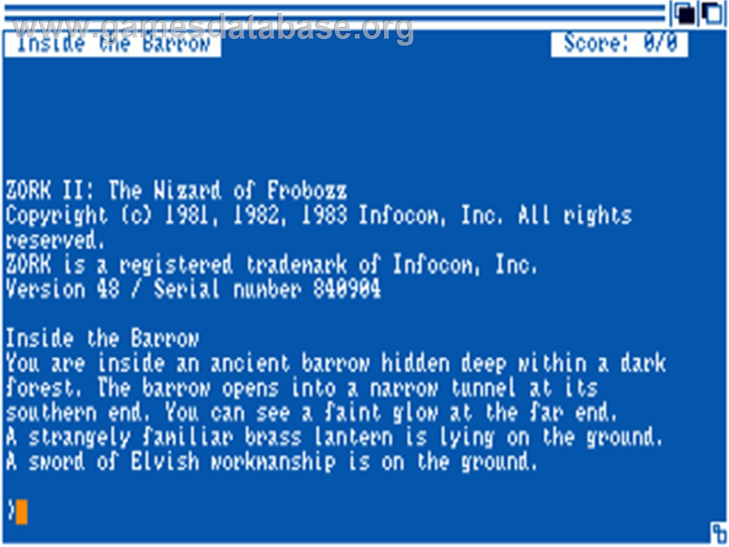 Zork II: The Wizard of Frobozz - Commodore Amiga - Artwork - Title Screen