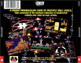 Box back cover for Lemmings on the Commodore Amiga CD32.