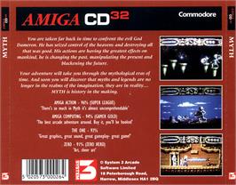 Box back cover for Myth - History In The Making on the Commodore Amiga CD32.