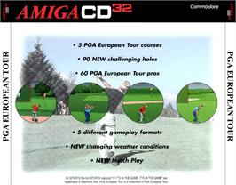 Box back cover for Pga European Tour on the Commodore Amiga CD32.