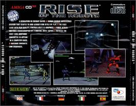 Box back cover for Rise Of The Robots on the Commodore Amiga CD32.