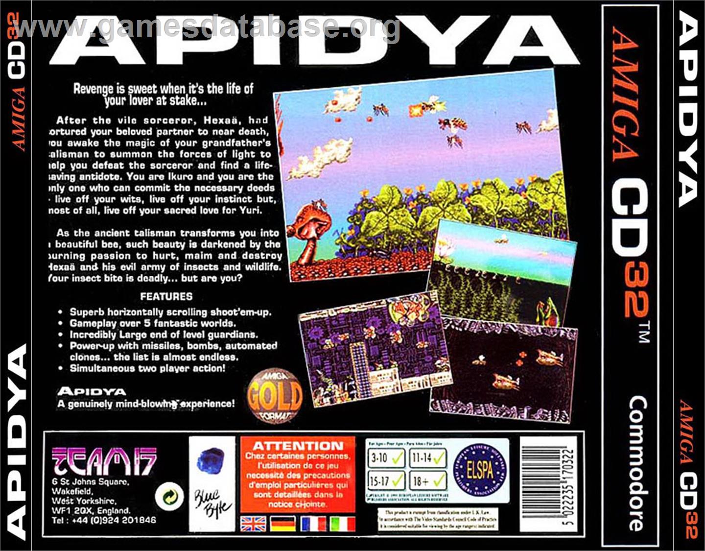 Apidya - Commodore Amiga CD32 - Artwork - Box Back
