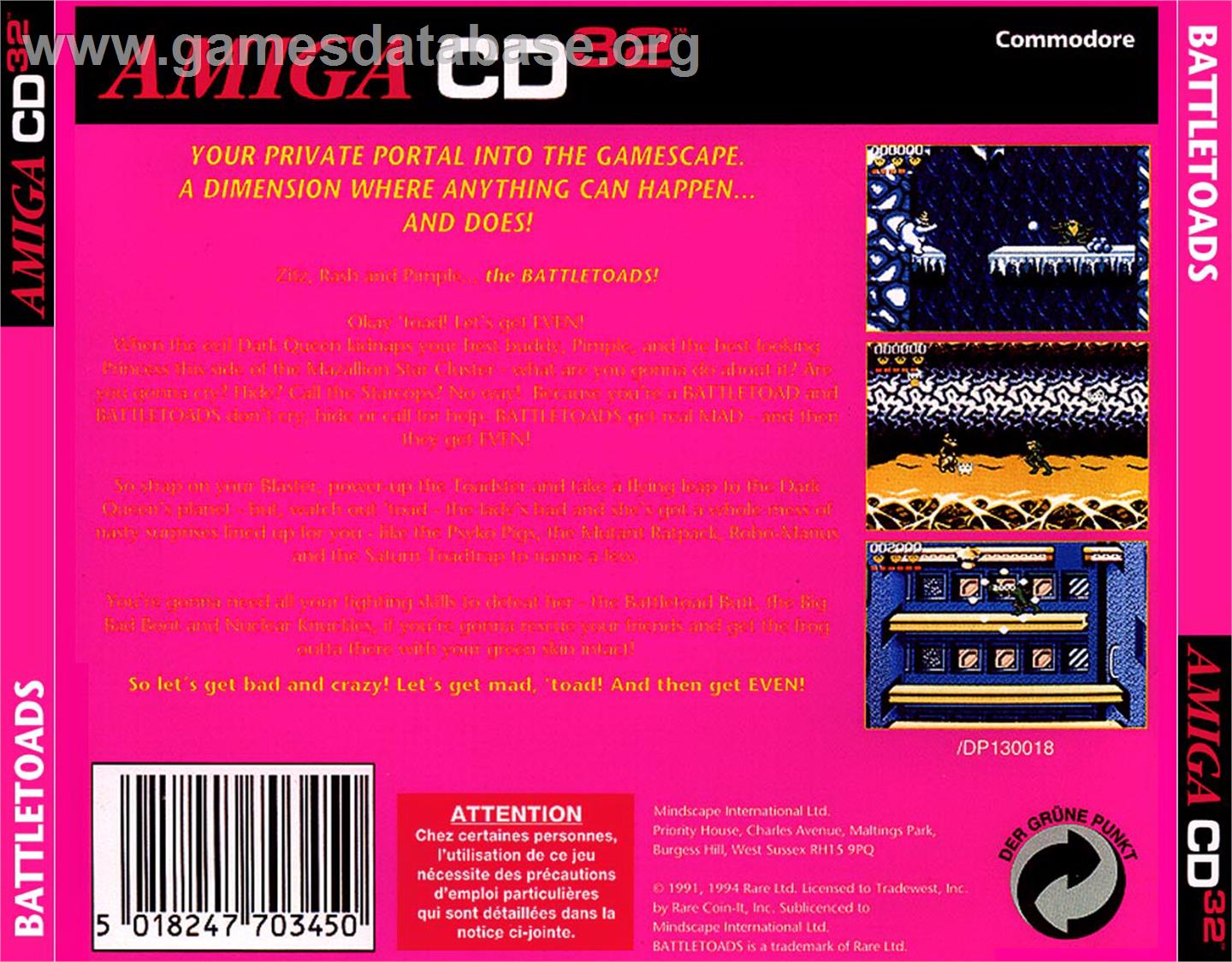 Battle Toads - Commodore Amiga CD32 - Artwork - Box Back
