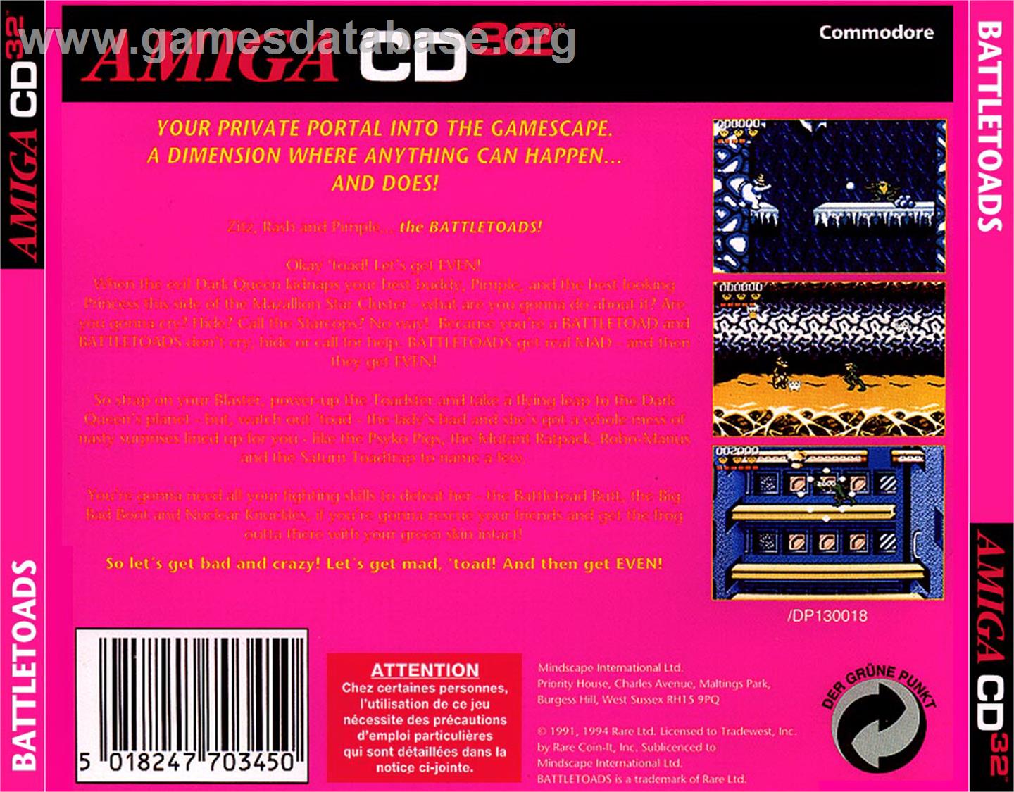 Battle Toads - Commodore Amiga CD32 - Artwork - Box Back
