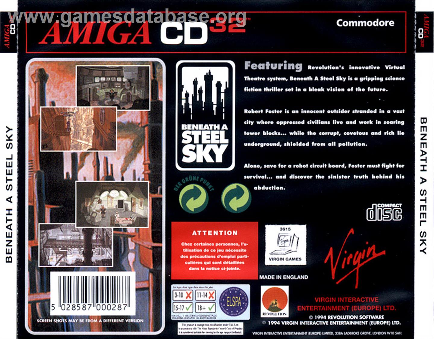 Beneath A Steel Sky - Commodore Amiga CD32 - Artwork - Box Back