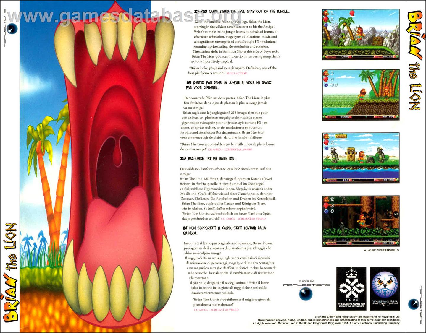 Brian the Lion - Commodore Amiga CD32 - Artwork - Box Back