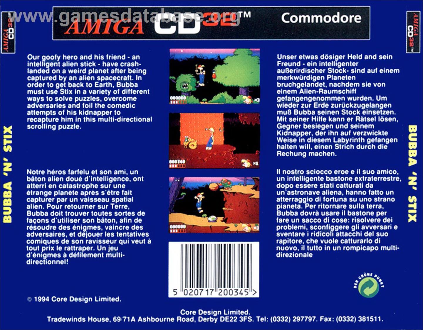 Bubba 'n' Stix - Commodore Amiga CD32 - Artwork - Box Back