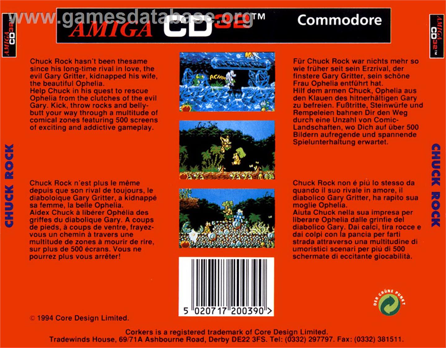 Chuck Rock - Commodore Amiga CD32 - Artwork - Box Back