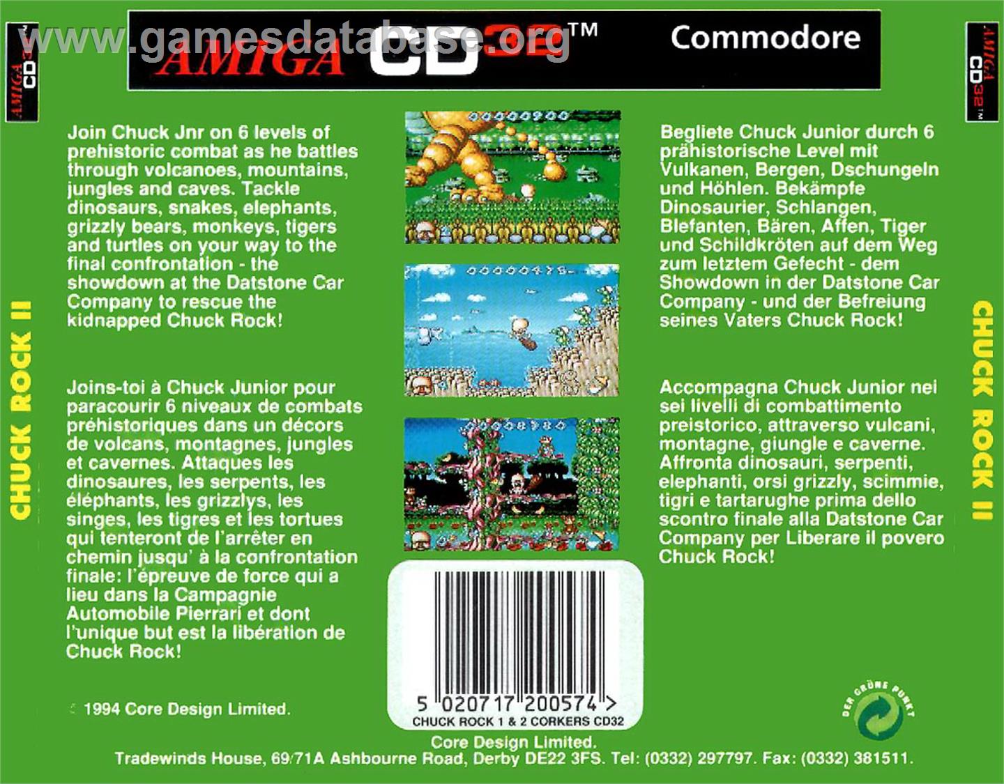 Chuck Rock 2: Son of Chuck - Commodore Amiga CD32 - Artwork - Box Back