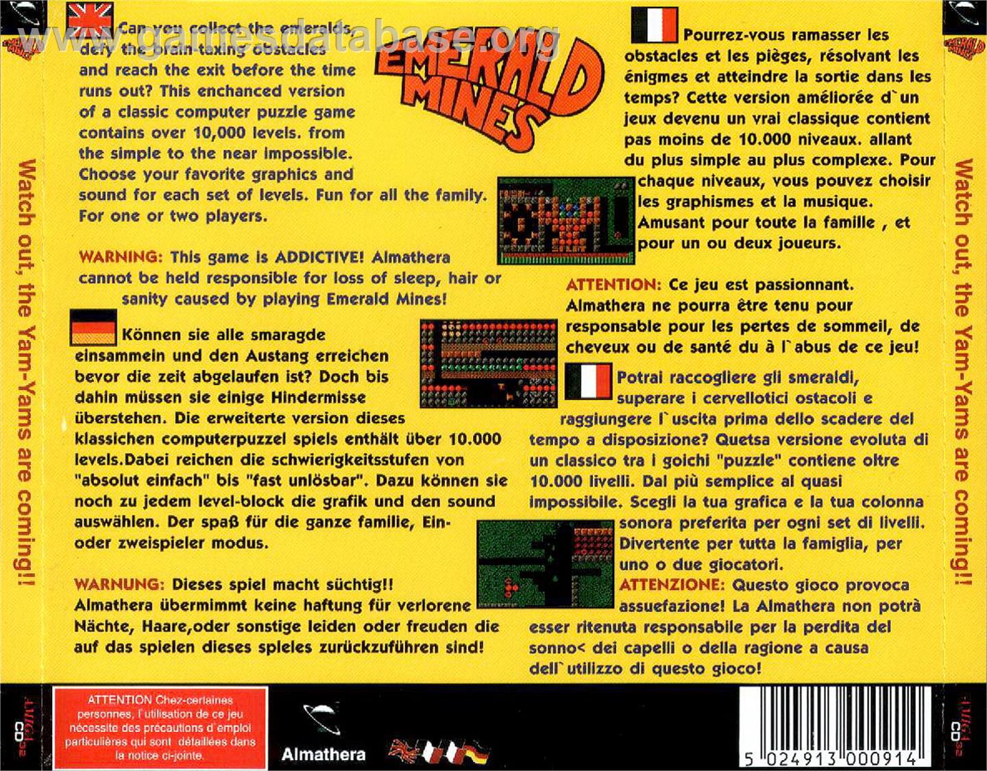 Emerald Mines - Commodore Amiga CD32 - Artwork - Box Back
