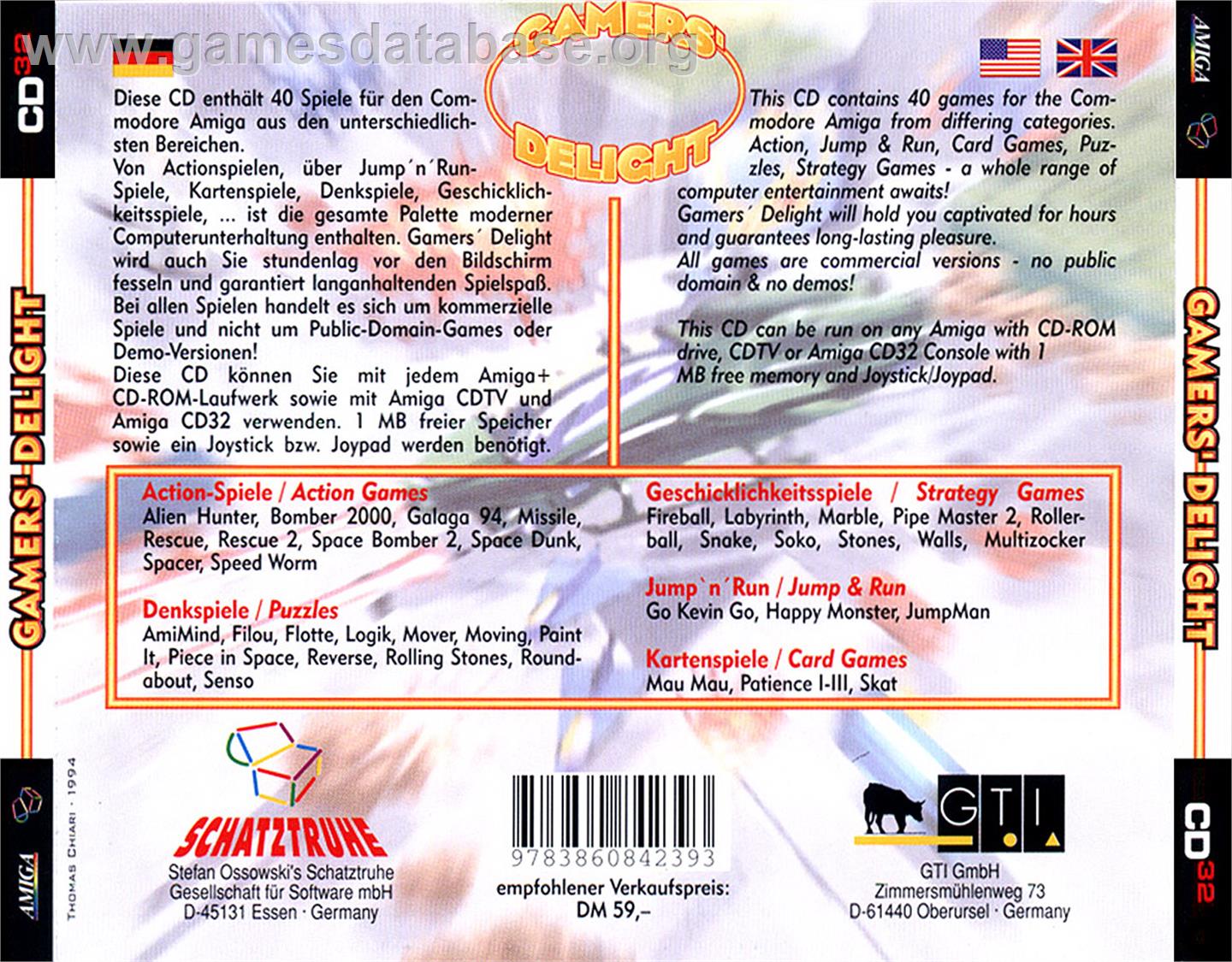 Gamers' Delight - Commodore Amiga CD32 - Artwork - Box Back