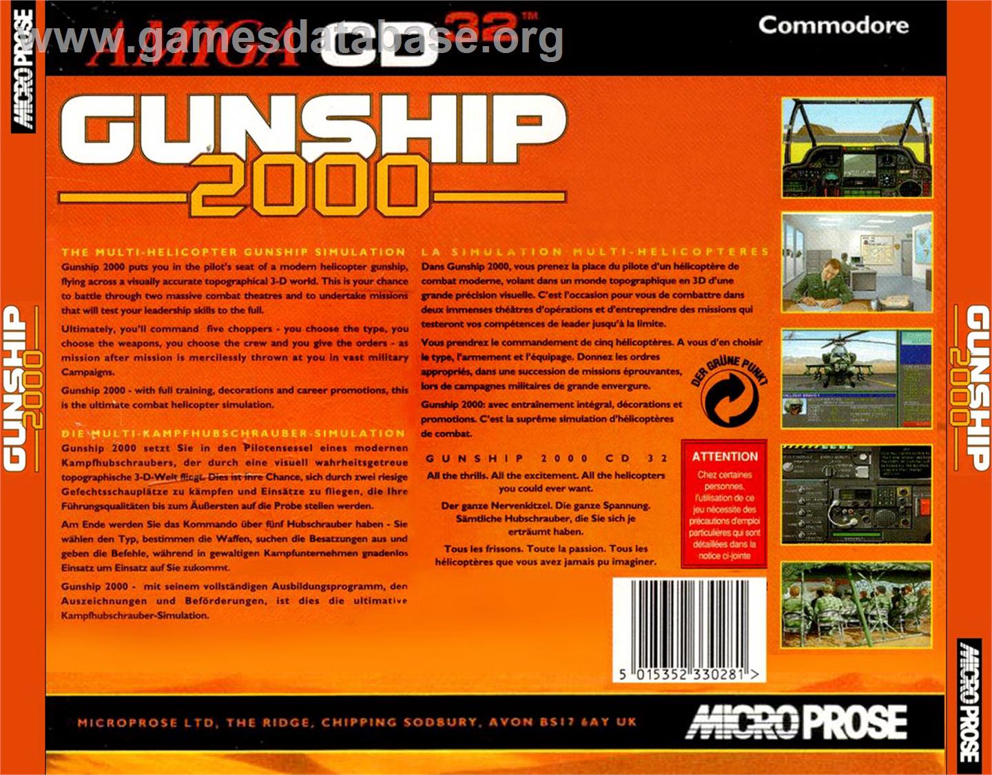 Gunship 2000 - Commodore Amiga CD32 - Artwork - Box Back