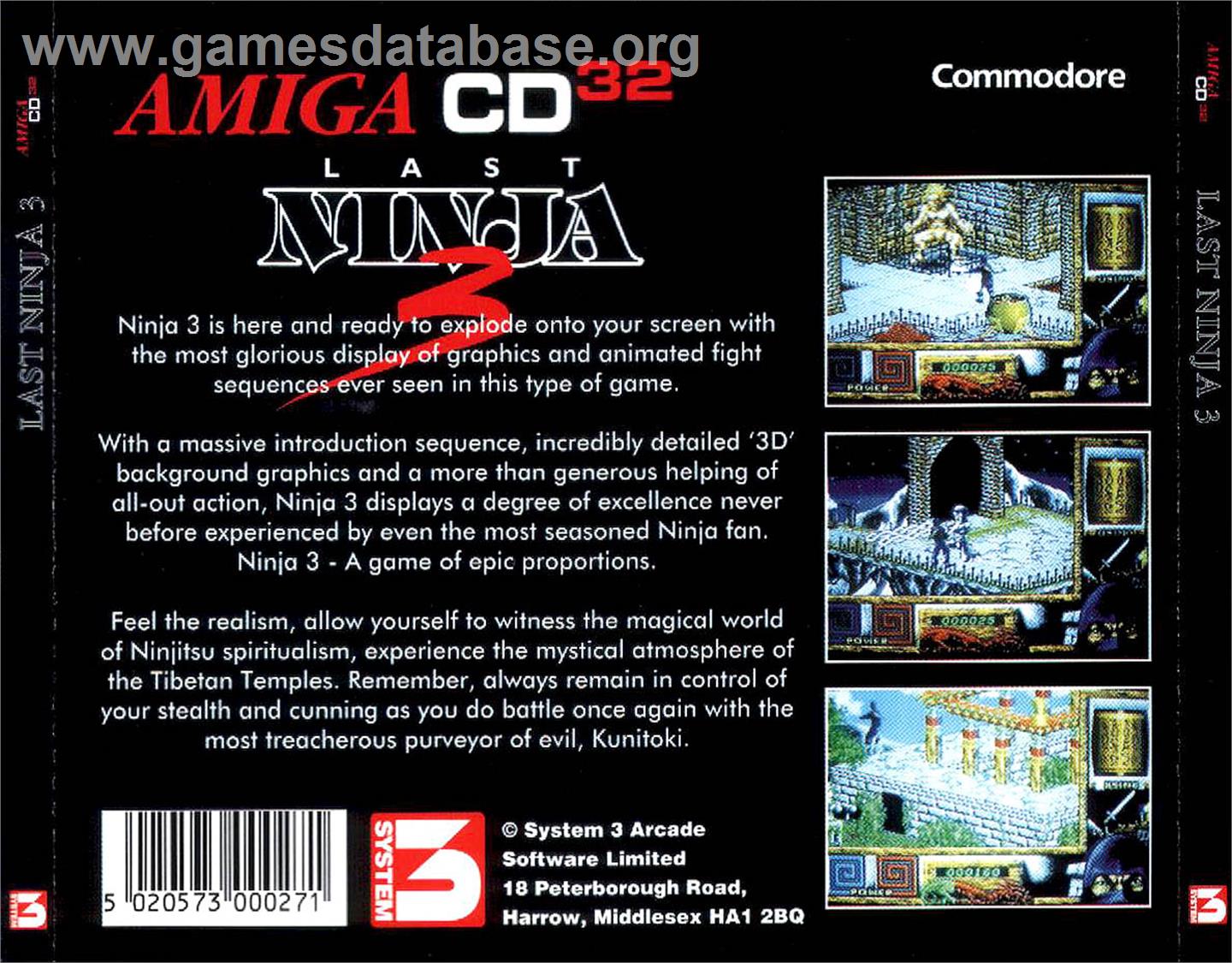 Last Ninja 3 - Commodore Amiga CD32 - Artwork - Box Back