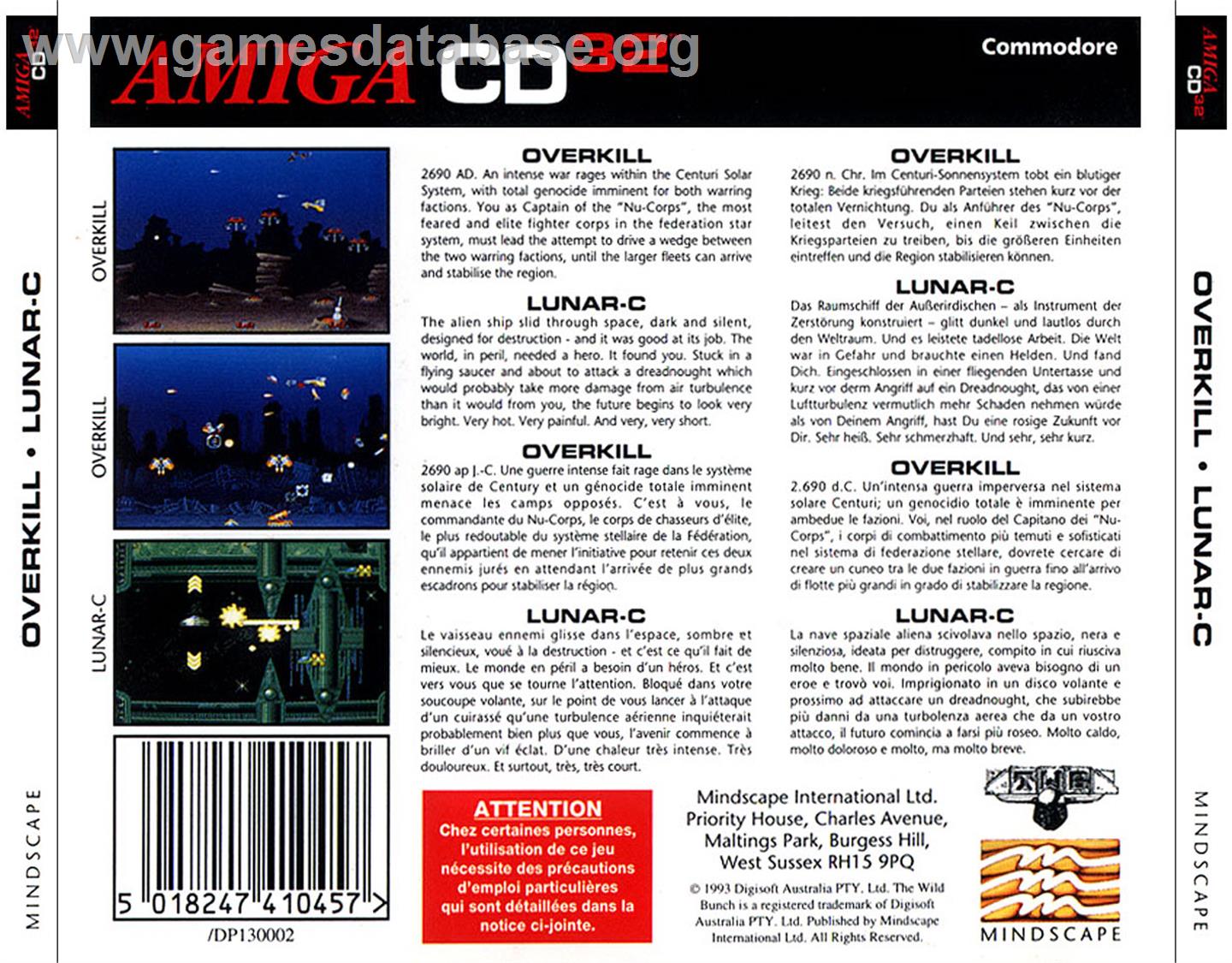 Overkill And Lunar-c - Commodore Amiga CD32 - Artwork - Box Back