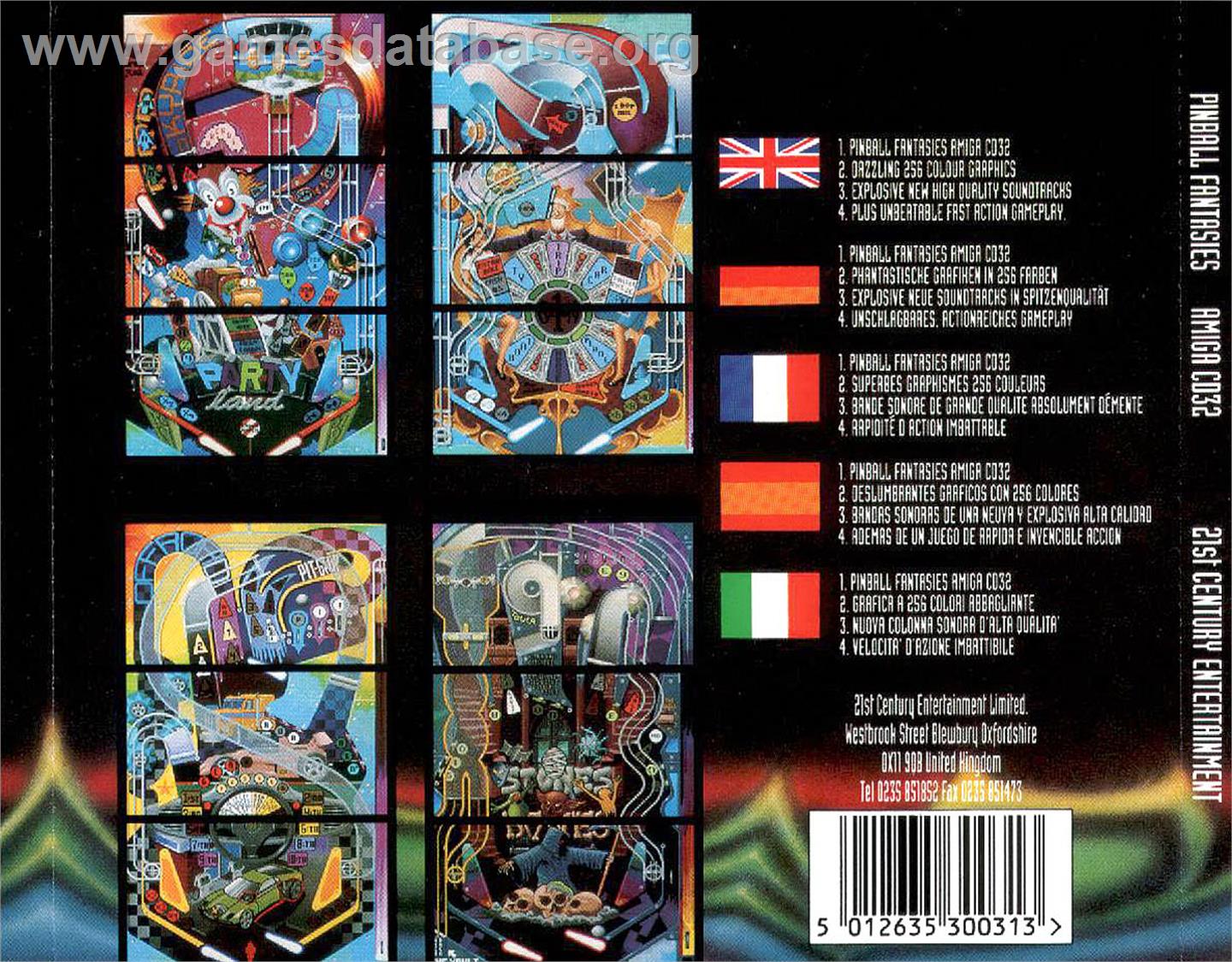Pinball Fantasies - Commodore Amiga CD32 - Artwork - Box Back