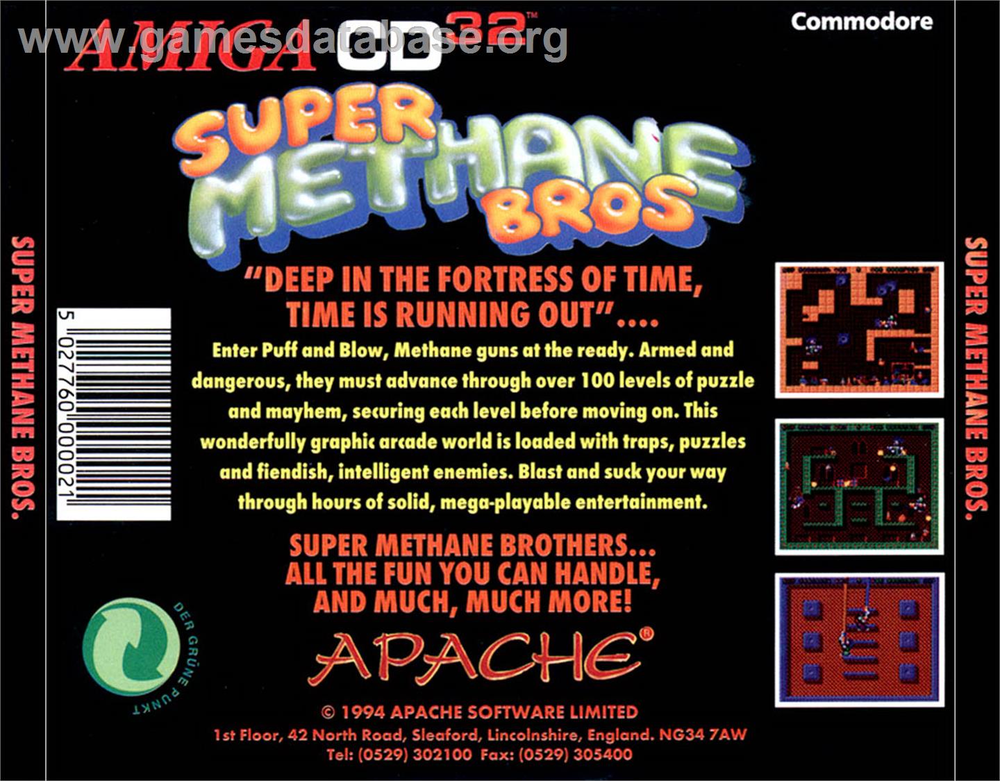 Super Methane Bros. - Commodore Amiga CD32 - Artwork - Box Back