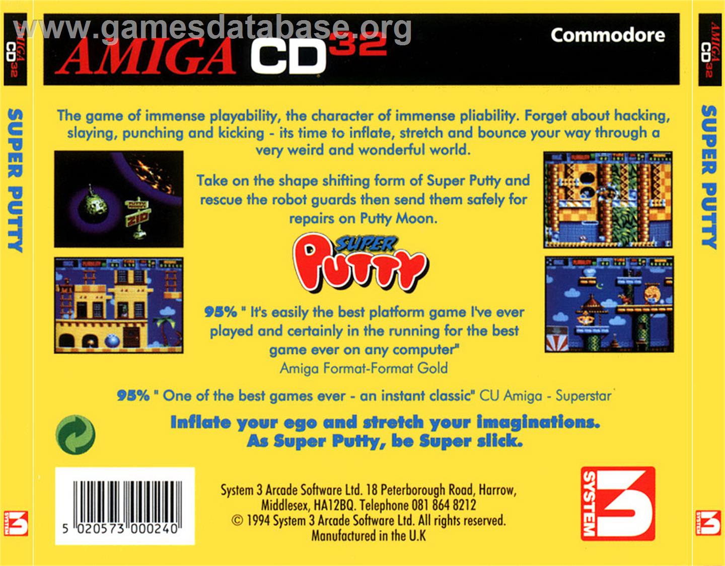 Super Putty - Commodore Amiga CD32 - Artwork - Box Back