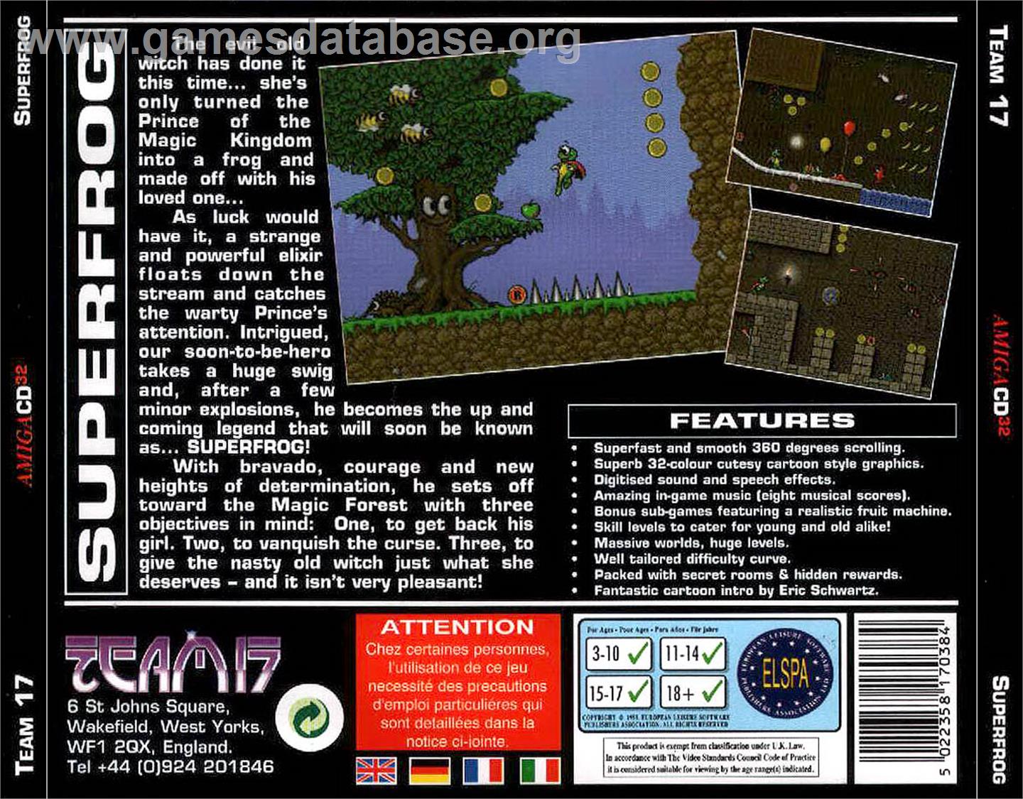 Superfrog - Commodore Amiga CD32 - Artwork - Box Back