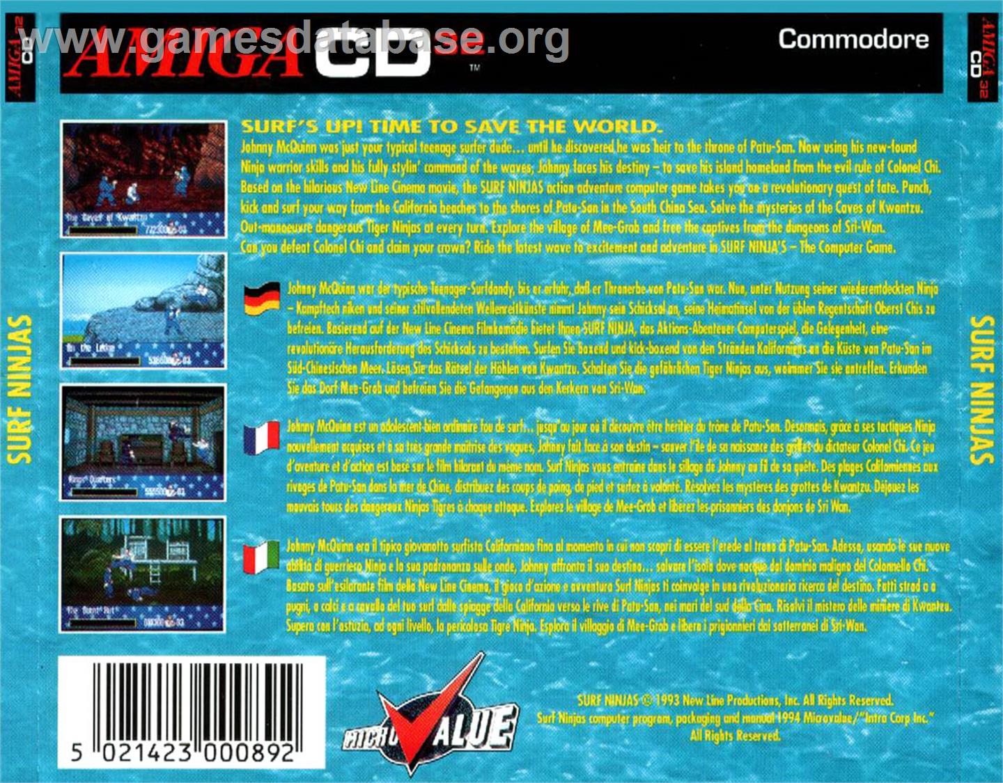 Surf Ninjas - Commodore Amiga CD32 - Artwork - Box Back