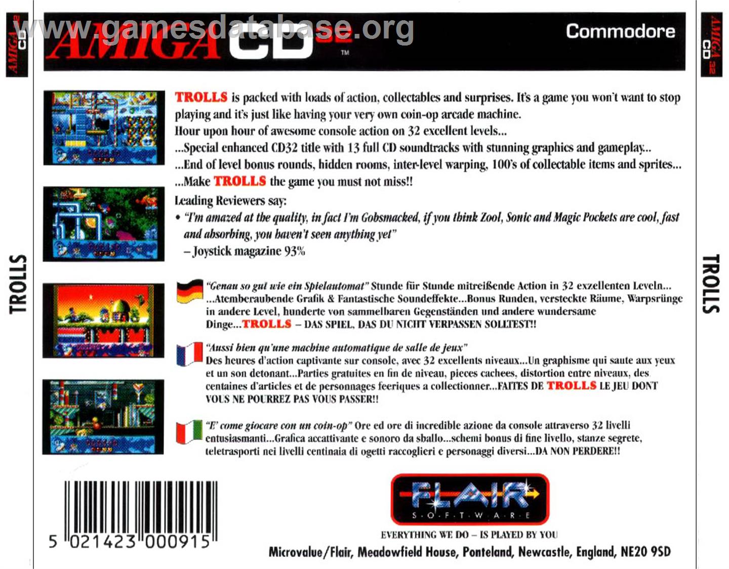 Trolls - Commodore Amiga CD32 - Artwork - Box Back