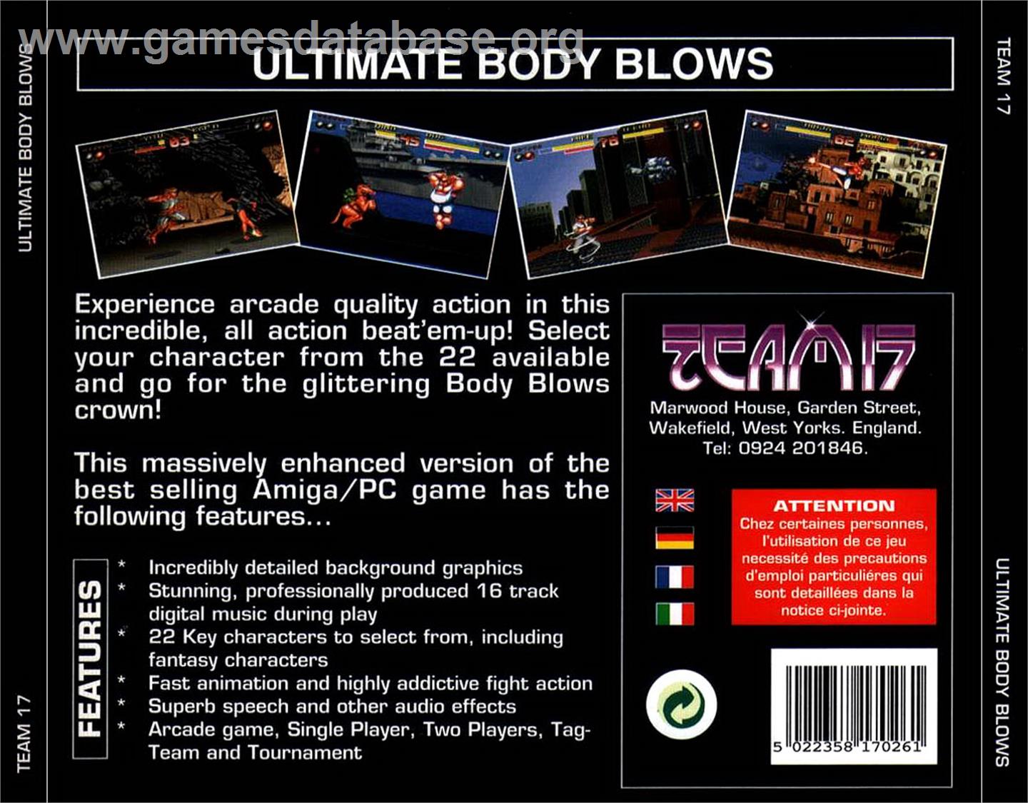 Ultimate Body Blows - Commodore Amiga CD32 - Artwork - Box Back