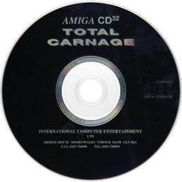 Artwork on the Disc for Total Carnage on the Commodore Amiga CD32.