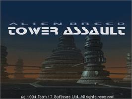 Title screen of Alien Breed - Tower Assault on the Commodore Amiga CD32.