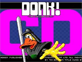 Title screen of Donk! - The Samurai Duck! on the Commodore Amiga CD32.